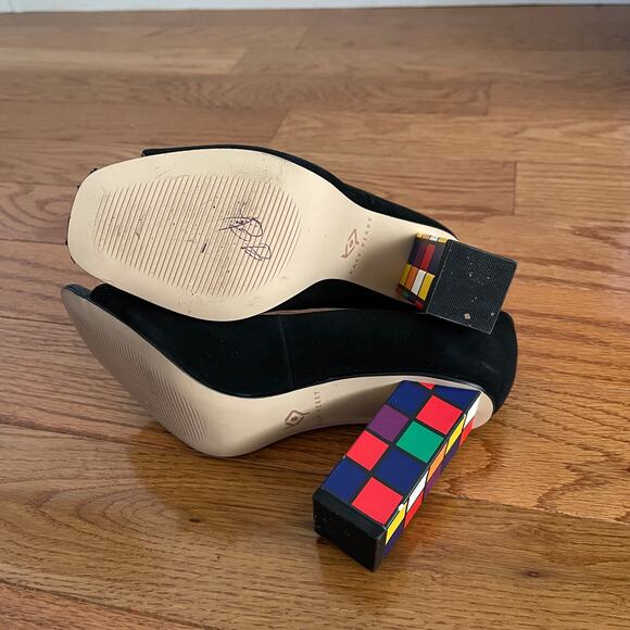 Katy Perry The Caitlin Rubik’s Cube Heels Womens 6 Black Multicolor Suede Block - Picture 7 of 11